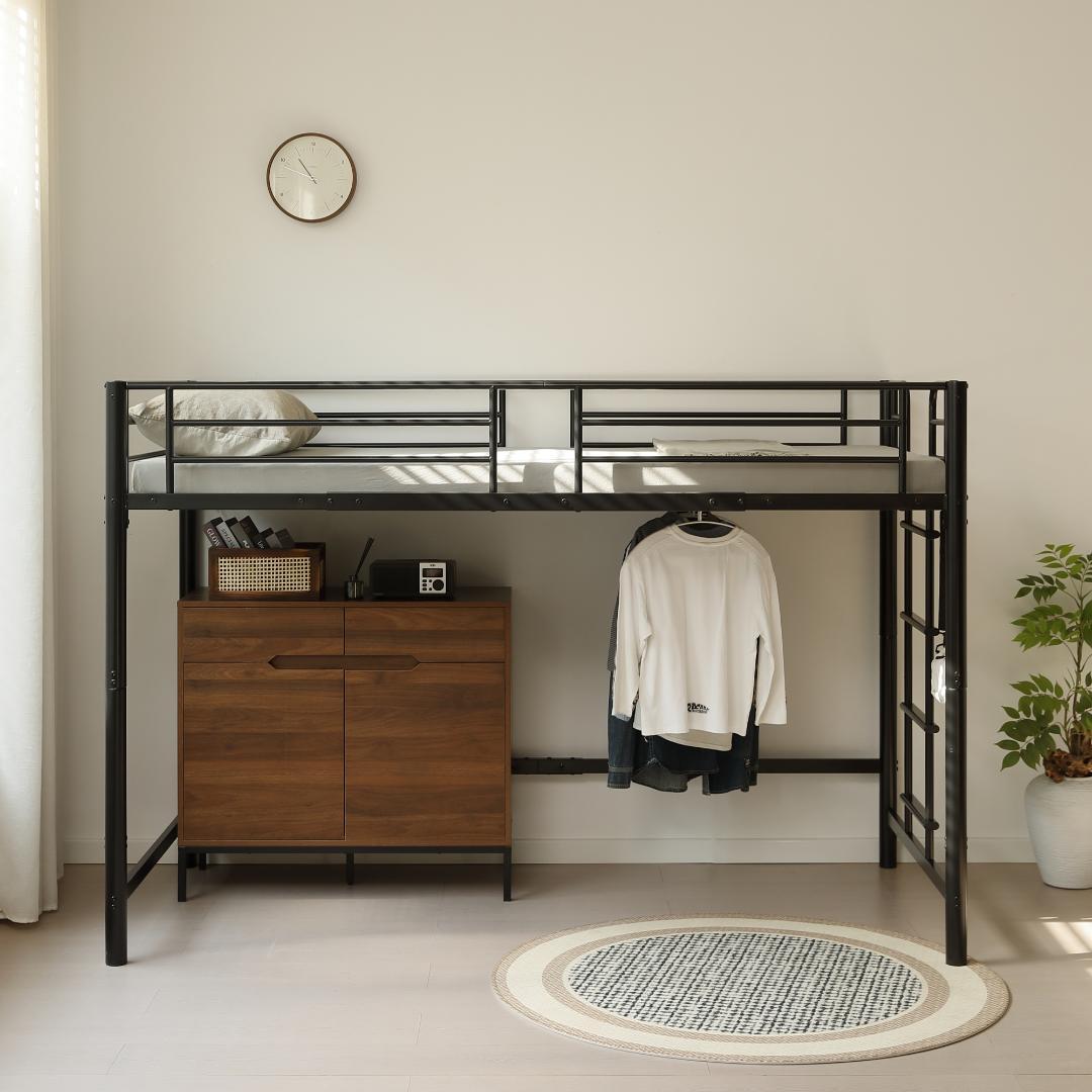 ロフトベッド パイプベッド シングル 耐荷重150【高さ140cm】BLACK