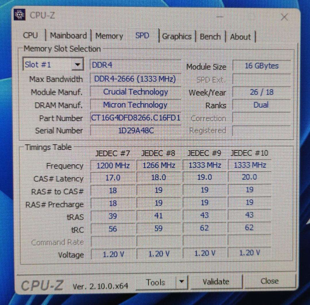 メモリ/Crucial/DDR4-2666 16GB 2枚セット32GB[15]