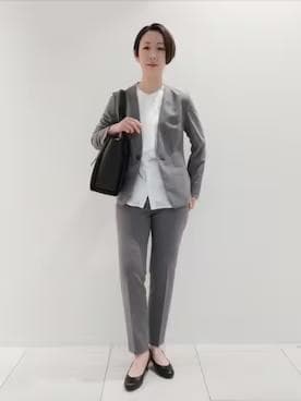 現行品【INDIVI】ノーカラージャケット＋タックテーパードパンツ　グレー