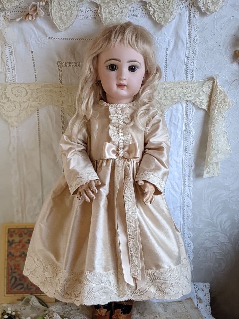 【k】アンティークビスクドール用のワンピース　52cmぐらい用
