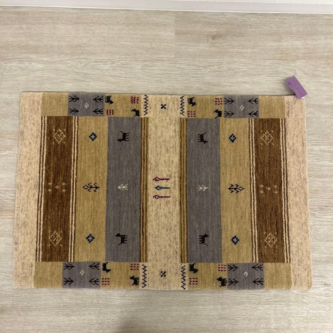 新品☆インドギャベ 玄関マット アクセントラグ 60×90cm ロリバフ ギャベ