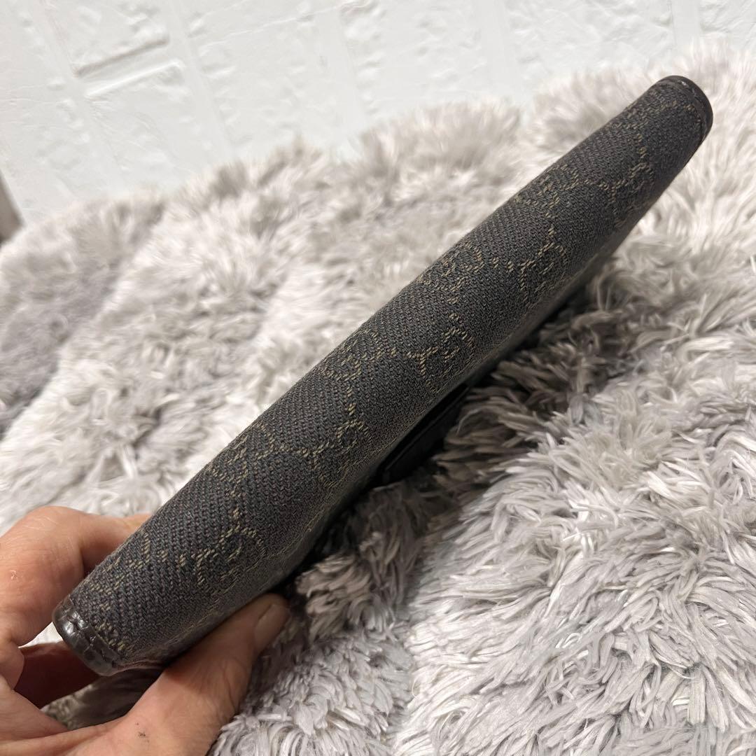 美品✨GUCCI マキシ　財布　GGキャンバス シボ　ダークブラウン　Wホック