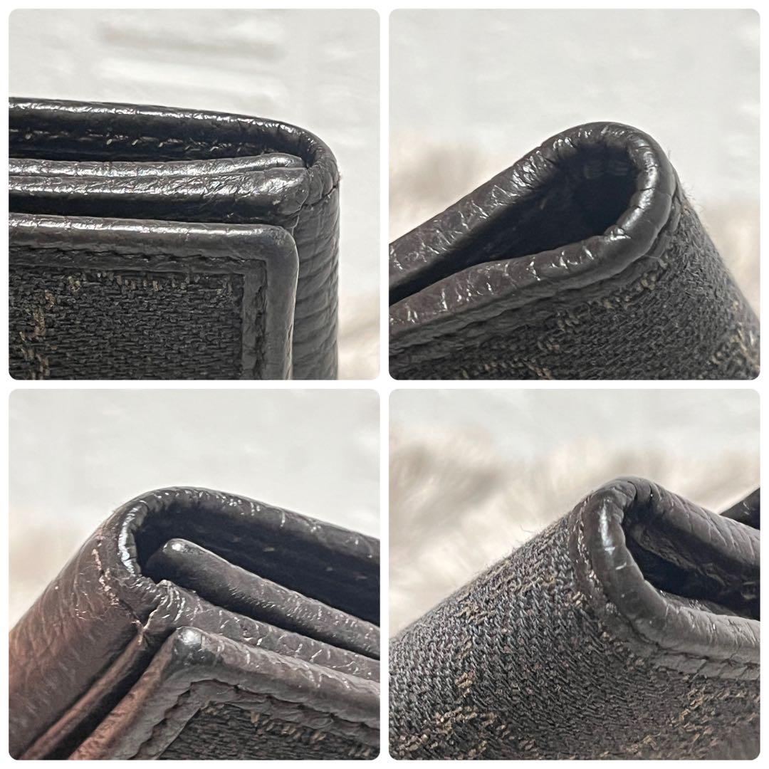 美品✨GUCCI マキシ　財布　GGキャンバス シボ　ダークブラウン　Wホック