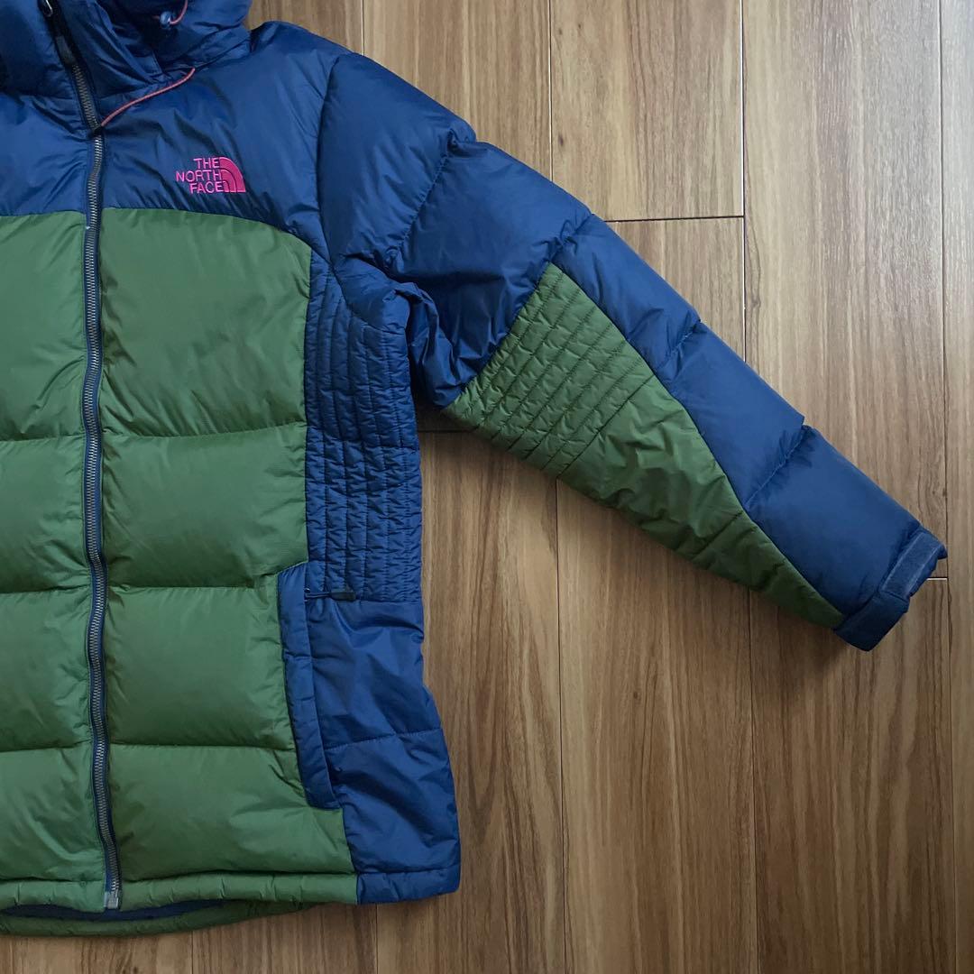 XXLノースフェイスレディースネイビーグリーン緑紺ダウンジャケットパーカー