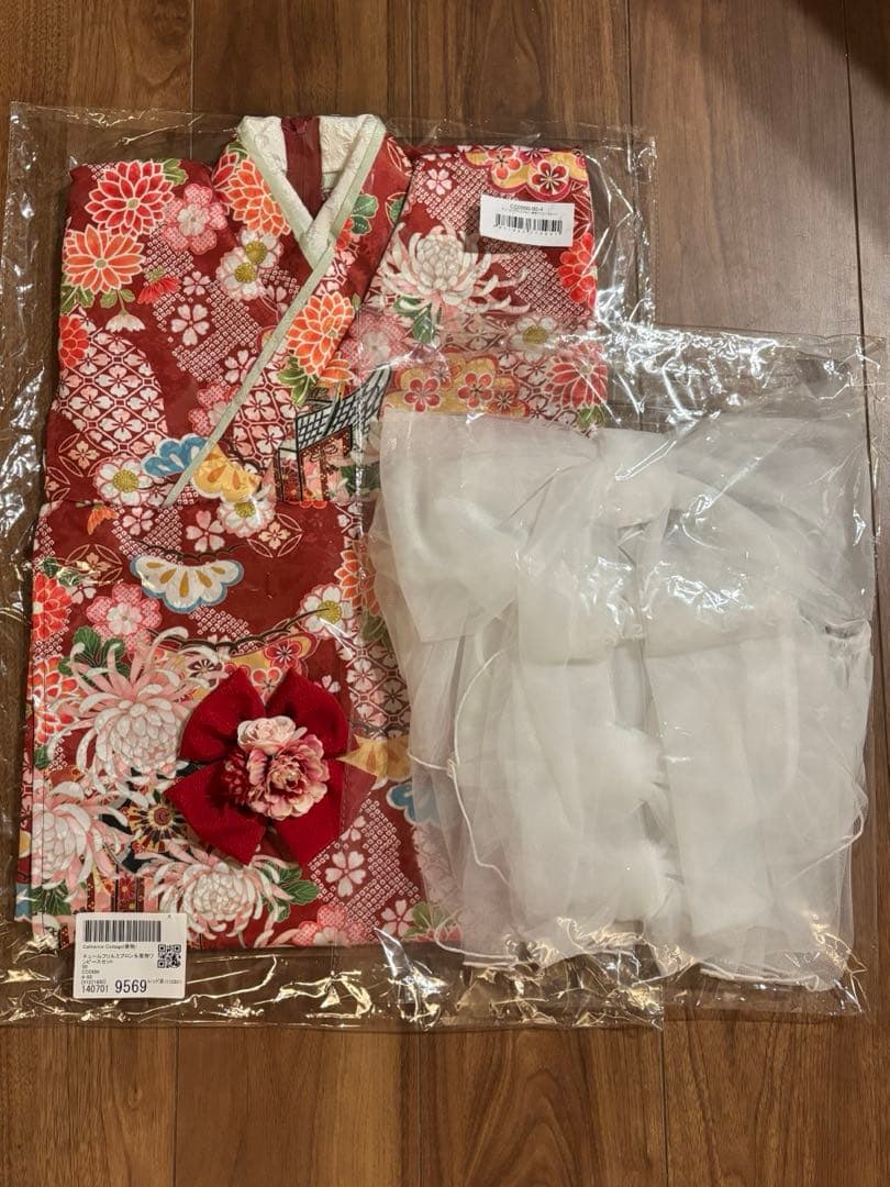 K♡ ★チュールフリルエプロン＆着物ワンピース＋髪飾り