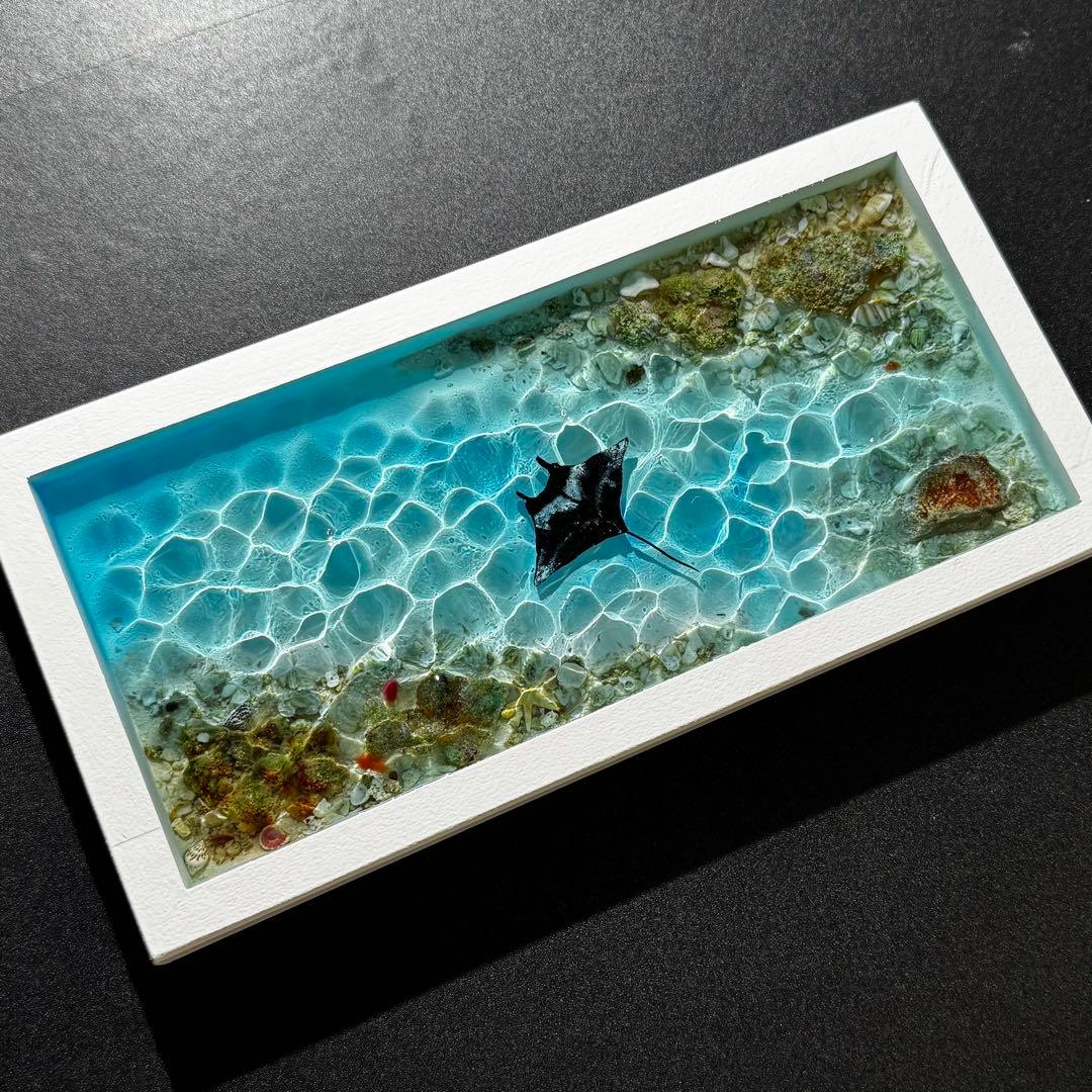 レジンアート オーシャンアート マンタ 沖縄 海 アートパネル 波紋アート