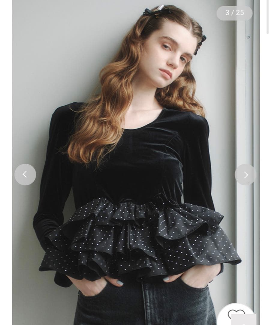 ベロアペプラムフリルトップス