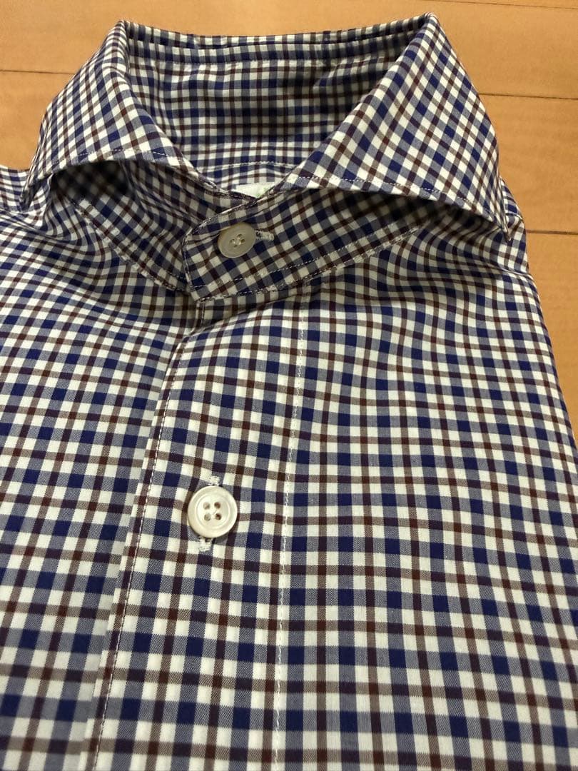 「専用」Finamore フィナモレ コットン チェック ネイビーベース 36