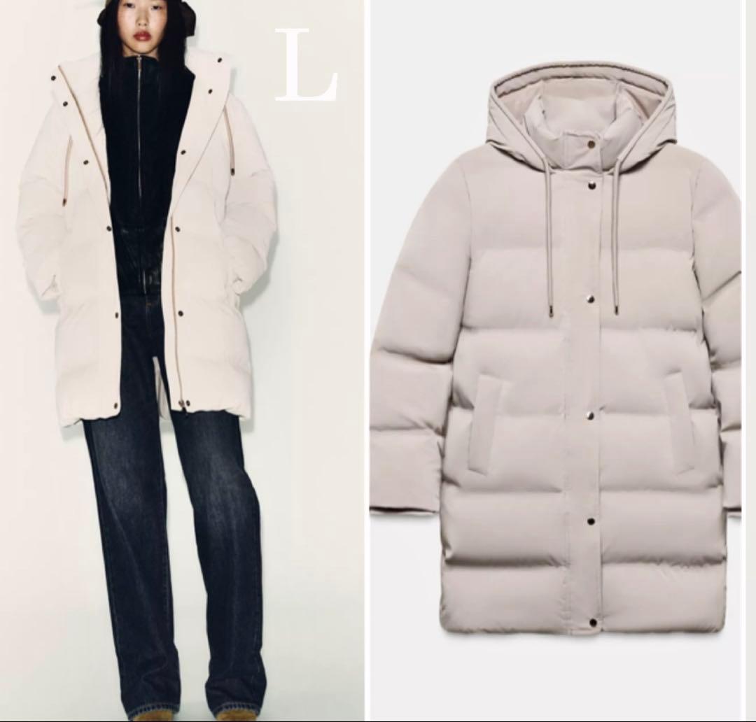 ZARA セミロング丈ラバー加工ウィンド ブレーカーアノラック　L