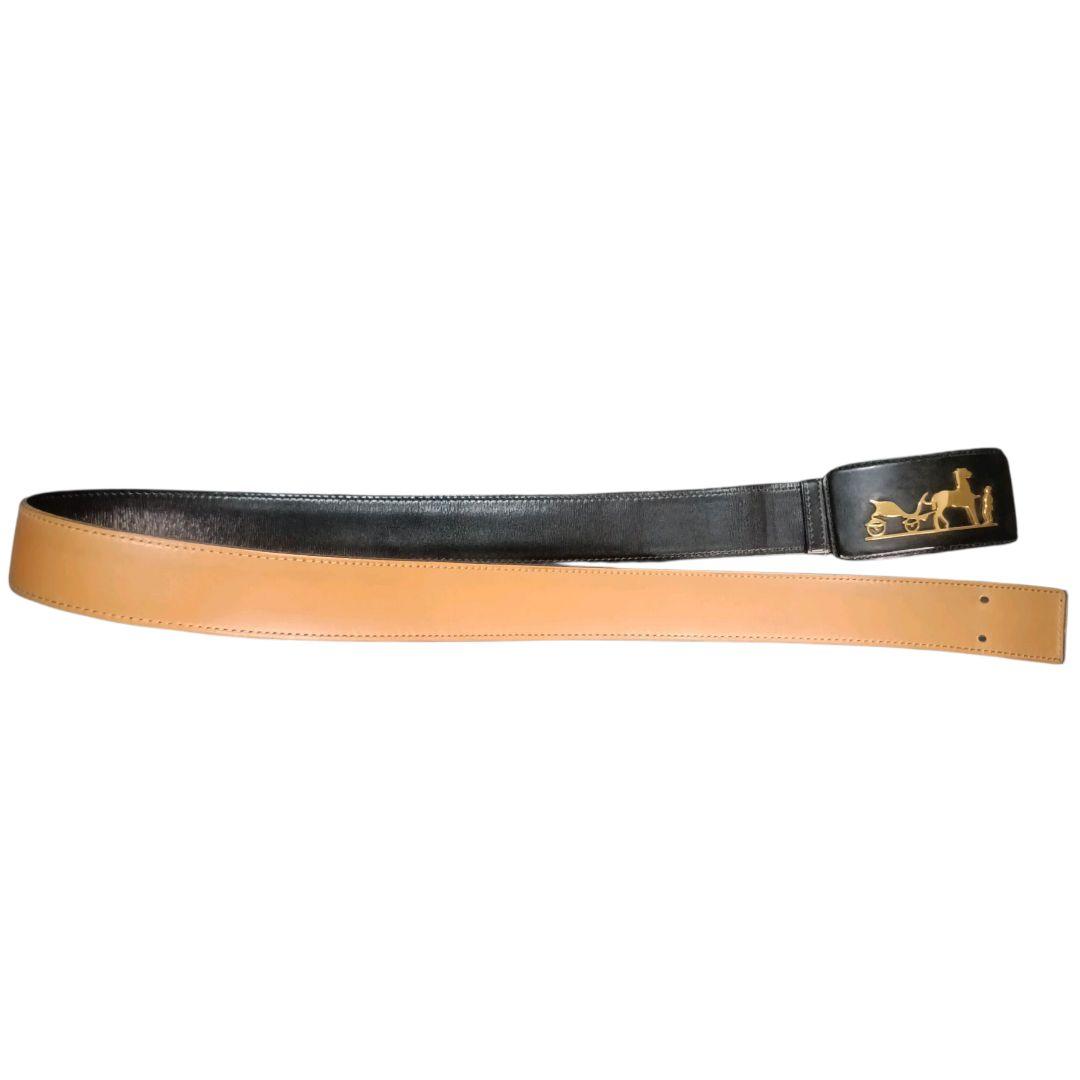 ✨HERMES 馬車ロゴ リバーシブル ゴールド金具 M◯刻印 仏製 ベルト