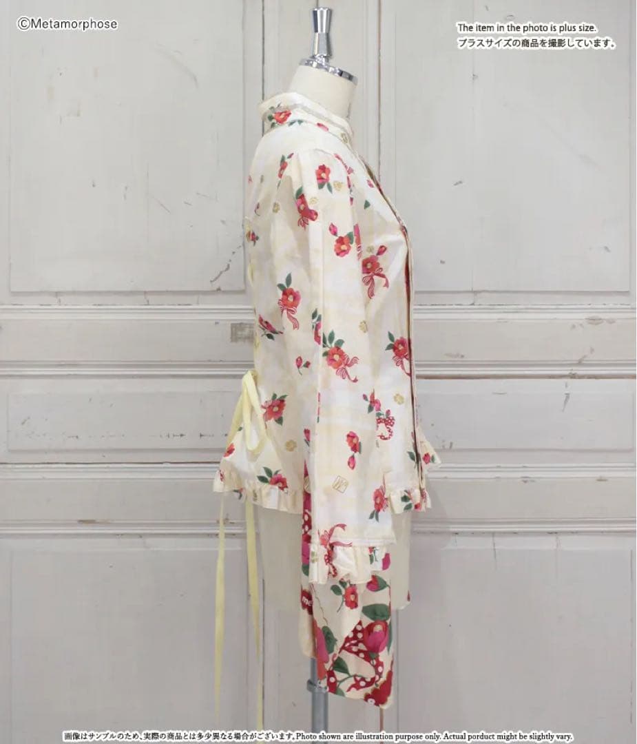 メタモルフォーゼ おとめの恋つばき　着物合わせ風ブラウス（プラスサイズ）たまご