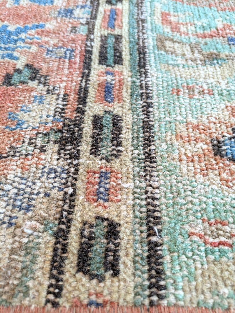 50×91 ラコッタオレンジ×トルコブルー　トルコヴィンテージラグ　ミニサイズ