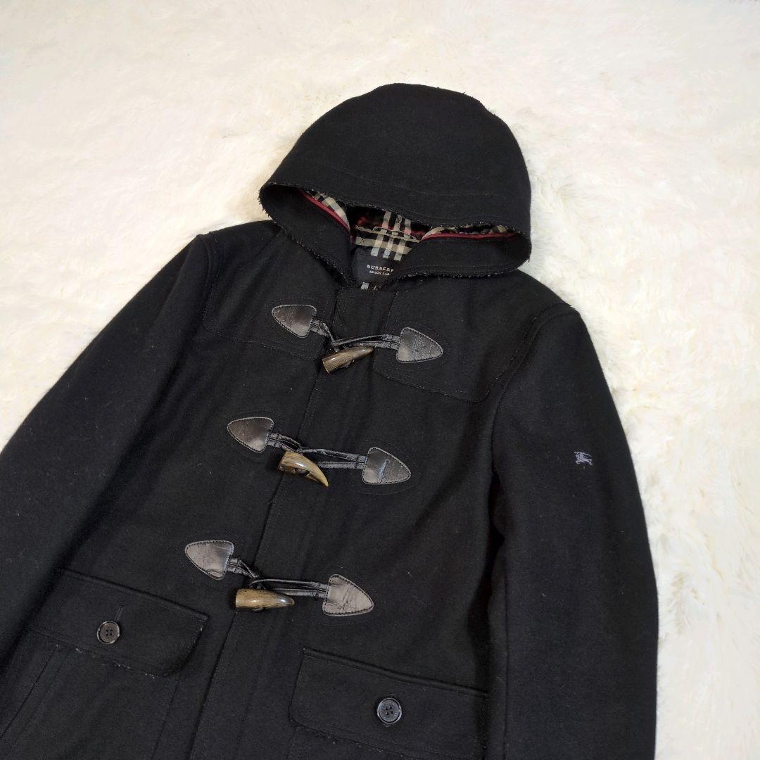 バーバリー　ブラックレーベル　ノバチェック　ダッフルコート　羊毛　ラムウール　黒