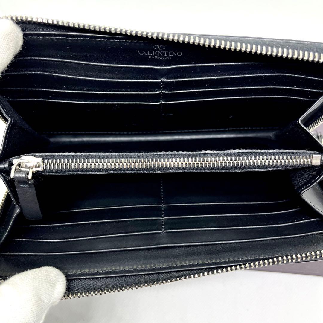 付属品完備/現行✨ヴァレンティノ 長財布 ラウンドファスナー ブラック レザー