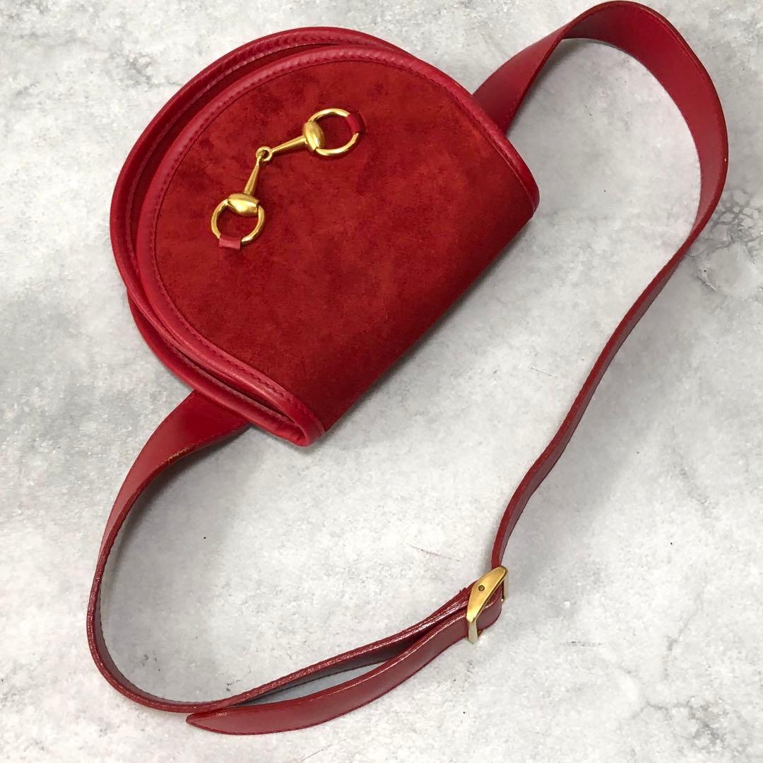 GUCCI ホースビット スエード ボディバッグ 斜めがけ レザー レッド