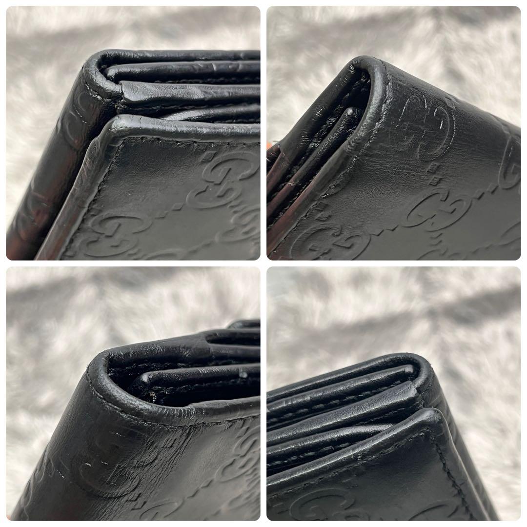 美品✨GUCCI シマ　レザー　長財布　ブラック　メンズ　ロゴプレート　Wホック