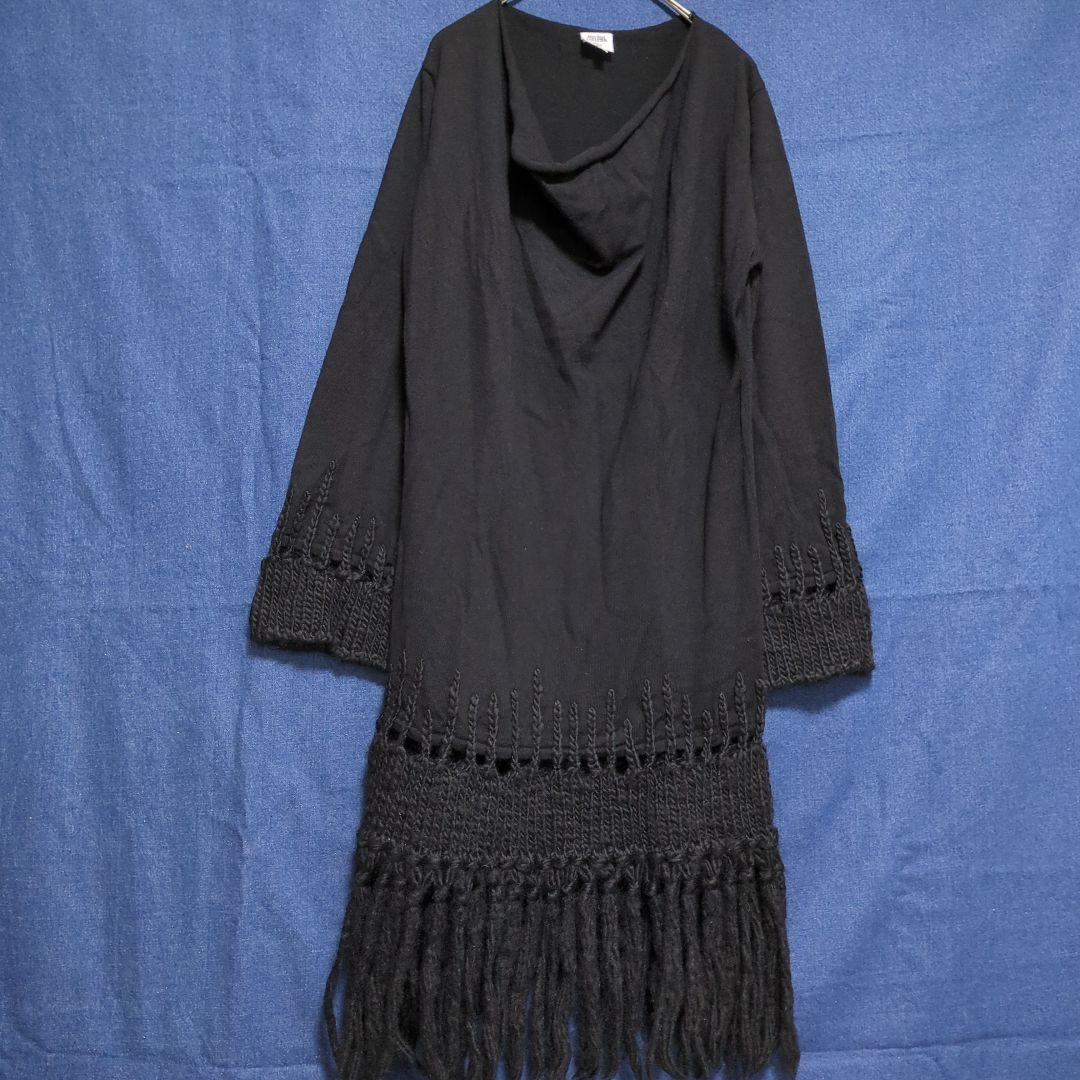 ジャンポールゴルチエ FEMME ブラック ニットワンピース ウール フリンジ