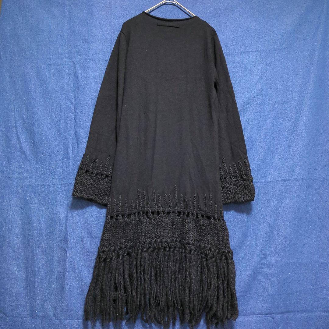 ジャンポールゴルチエ FEMME ブラック ニットワンピース ウール フリンジ