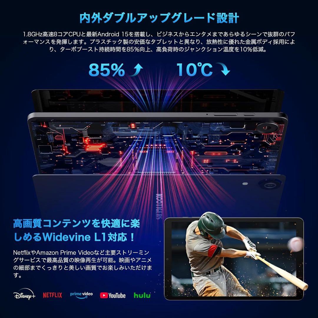 Android 15 ブレット 8.7インチ 16GB+128GB 8コア顔認識