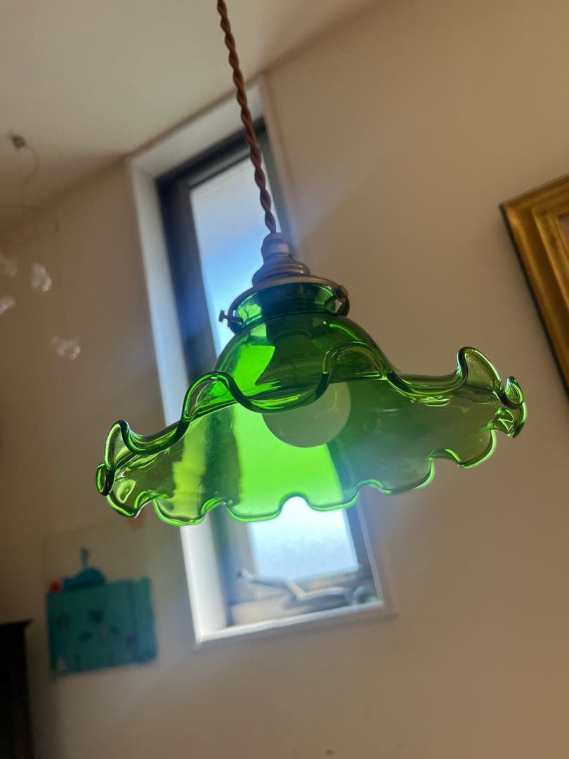 【2個セット】グリーンガラス ペンダントライト