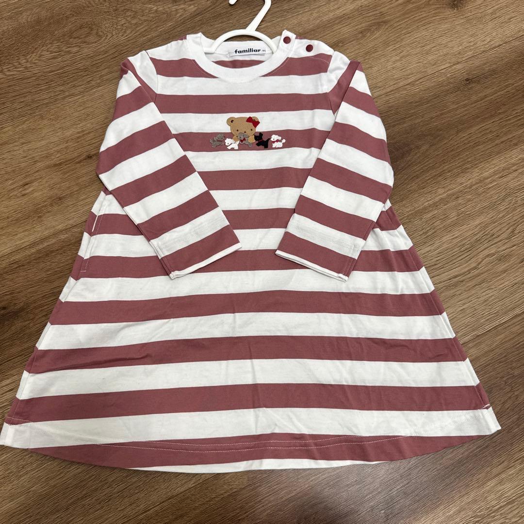 【美品】ファミリア　ピンクボーダーワンピース　90cm