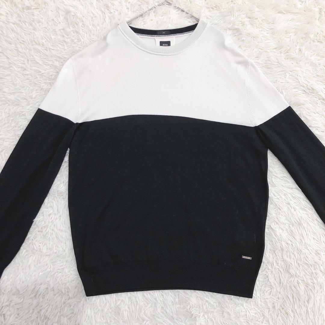 【最高級シルク100%】ヒューゴボス テーラード ニット セーター バイカラーL