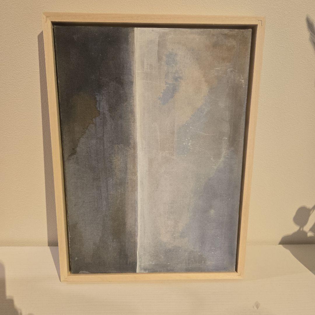 グレー ブルー ホワイト系抽象画 アクリル画 木製フレーム付き F4 サイズ
