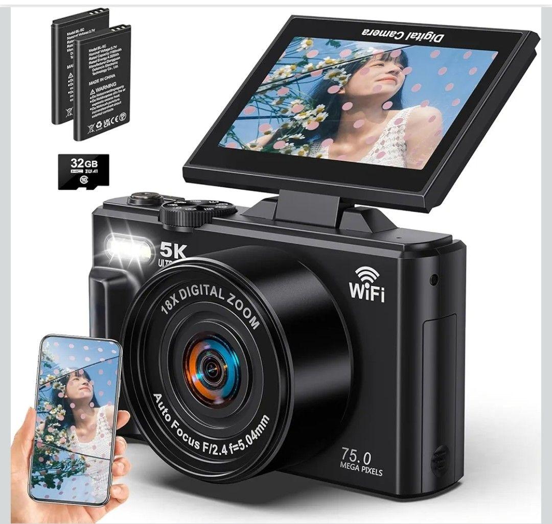 5K録画 デジタルカメラ スマホに送れる デジカメ 7500万画素18倍ズーム
