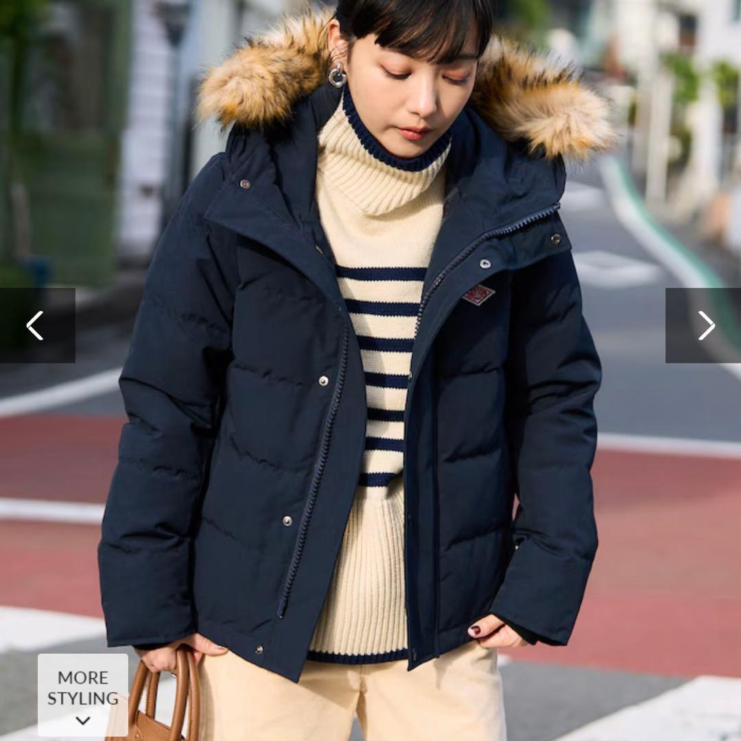 ダントン　ネイビー ダウンジャケット ラクーン　36 ショート丈　JD-8931