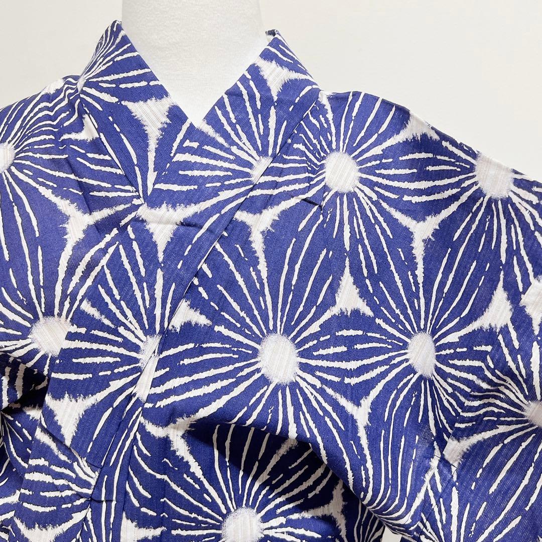 浴衣　綿麻　麻の葉模様　着物　008k