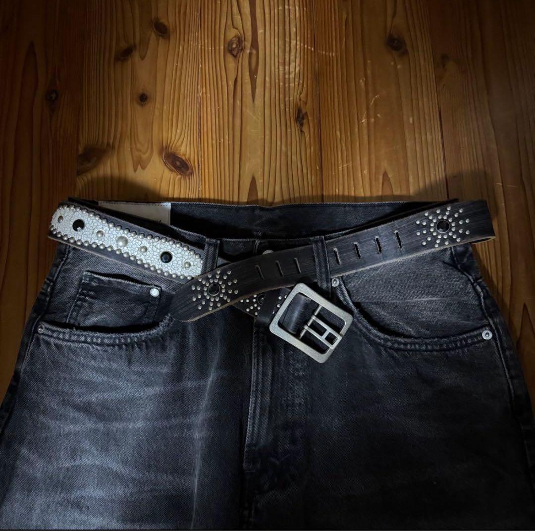 HTCスタッズベルト 本革　ブラック　ピーナッツ　茶芯　重厚感