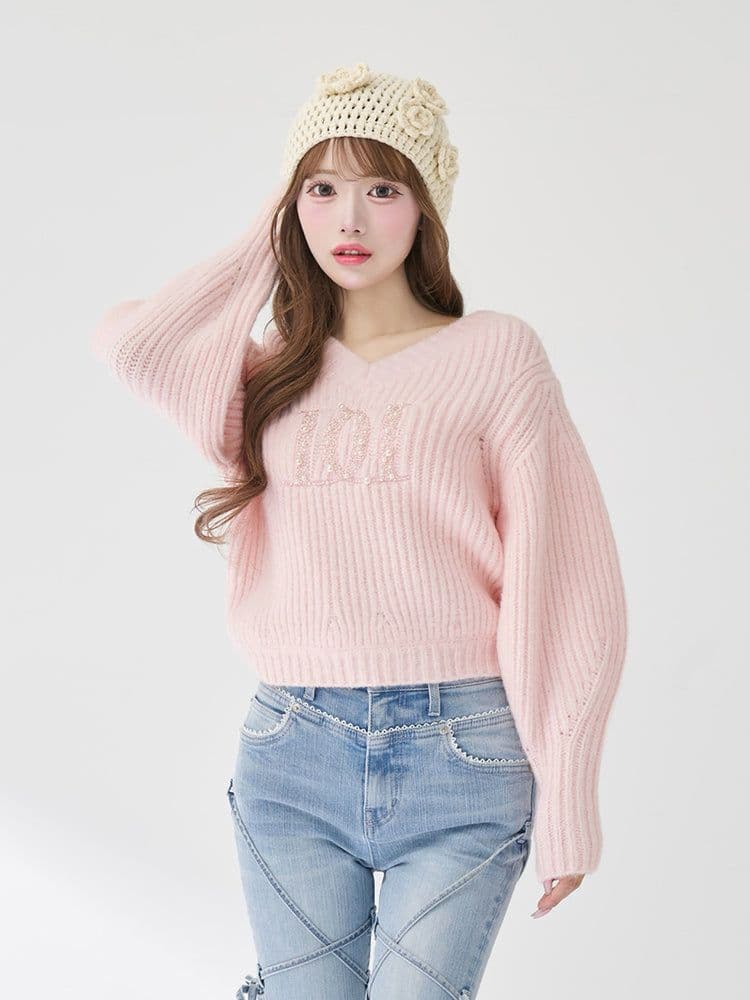 Darich ファンシービーズDDロゴボリュームニットトップス PNK