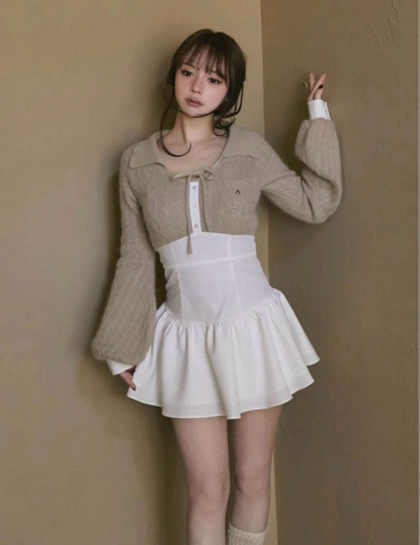 ワンピース ANDMARY Tess blouse mini dress beige