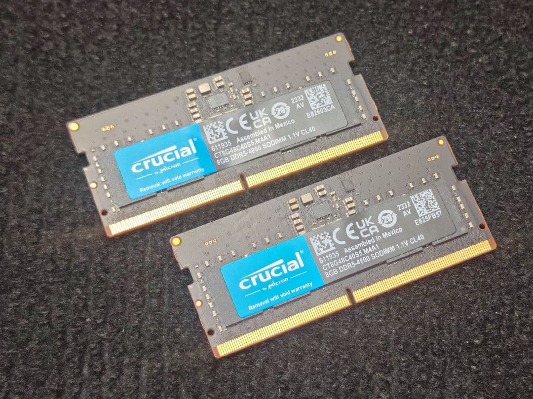 合計16GB Crucial 8GB×2 DDR5 SO-DIMM メモリー
