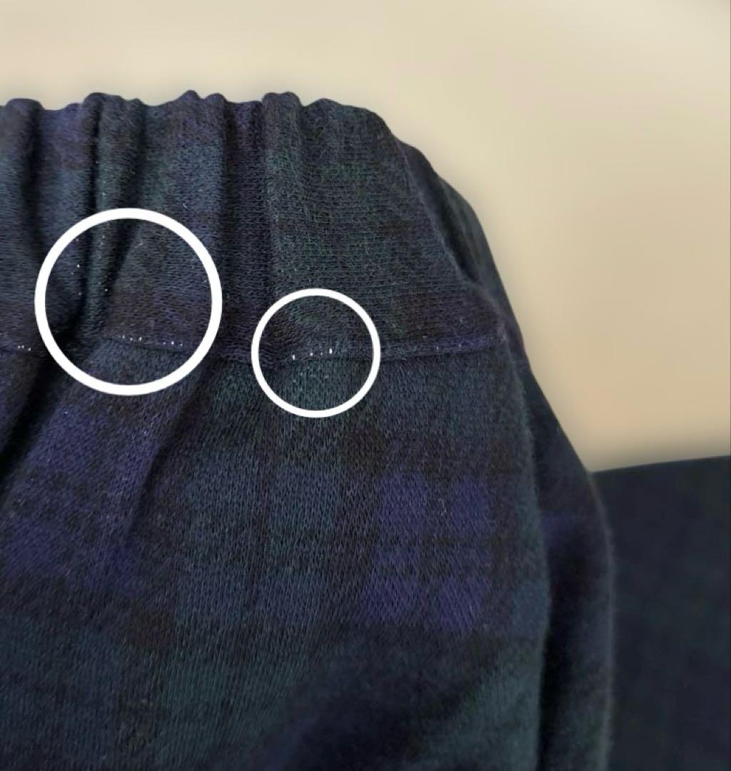 ファミリア　現行品　チェック　ロングパンツ　ネイビー　グリーン　プルオン　ゴム