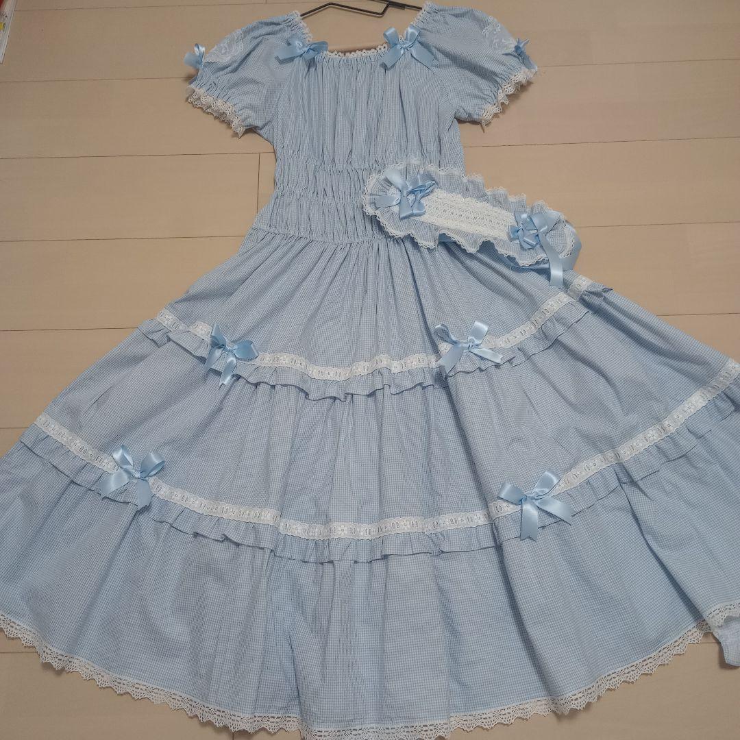 ハンドメイド　ロリィタ　リボンティアードワンピース