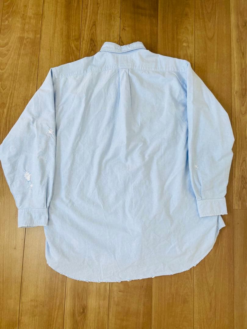 BOWWOW BEAMSライトブルー ダメージ加工 オーバーサイズシャツ