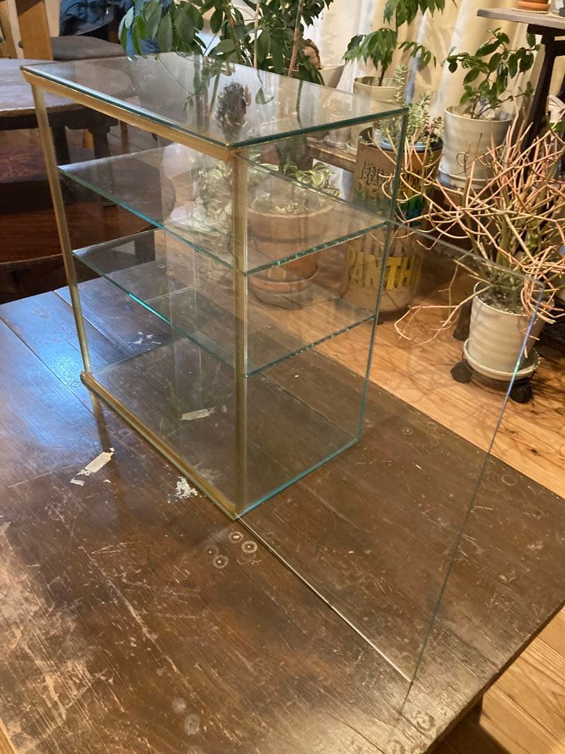昭和レトロ　ガラスショーケース　中棚2段　ディスプレイケース　背面引戸