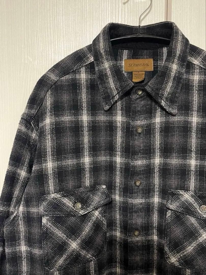 ST JOHN'S BAY オンブレ フランネルシャツ ブラック L