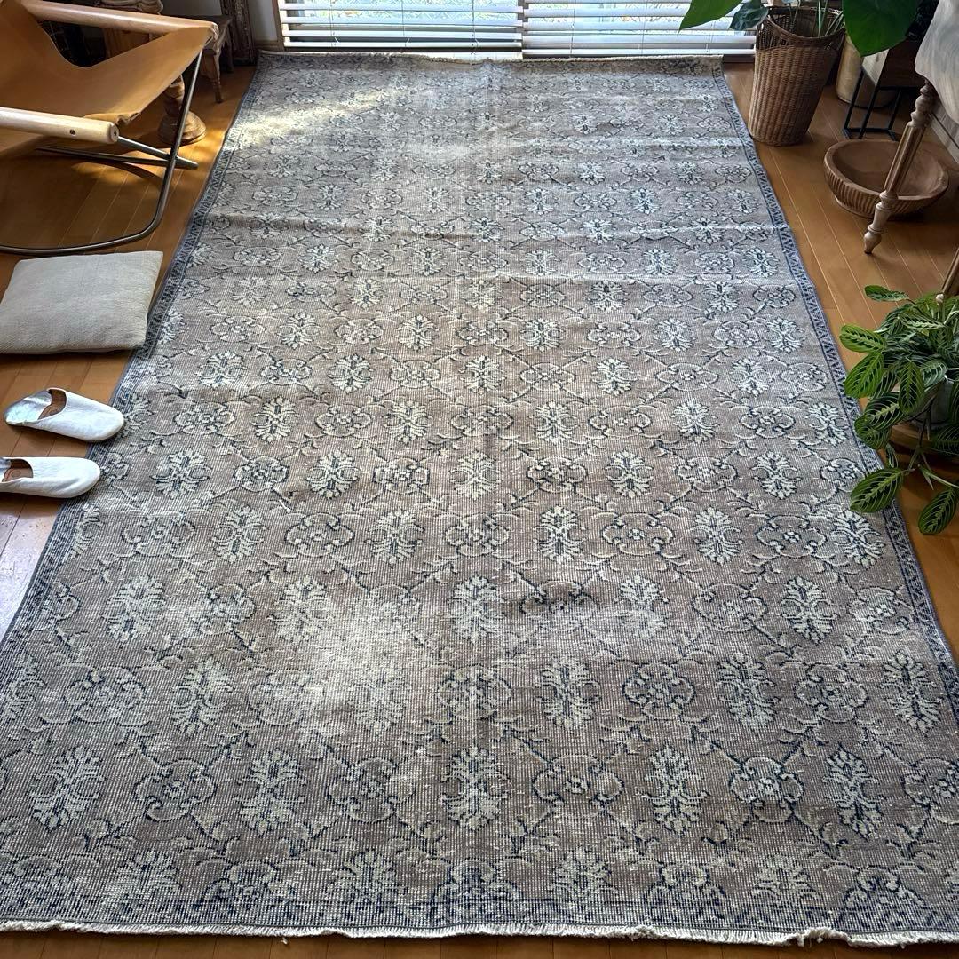超大判162×282レアボタニカル紋章 グレージュ　トルコヴィンテージラグ