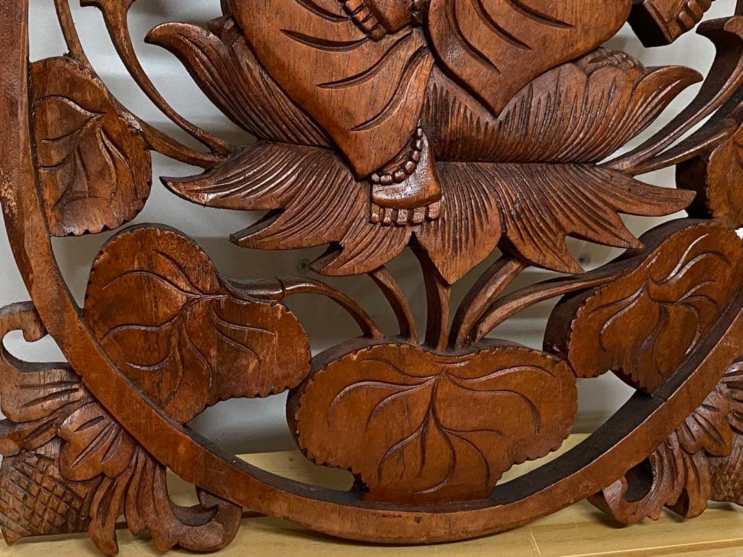 木彫り ガネーシャ 壁掛け 木製 アジアン タイ インド 雑貨 置物