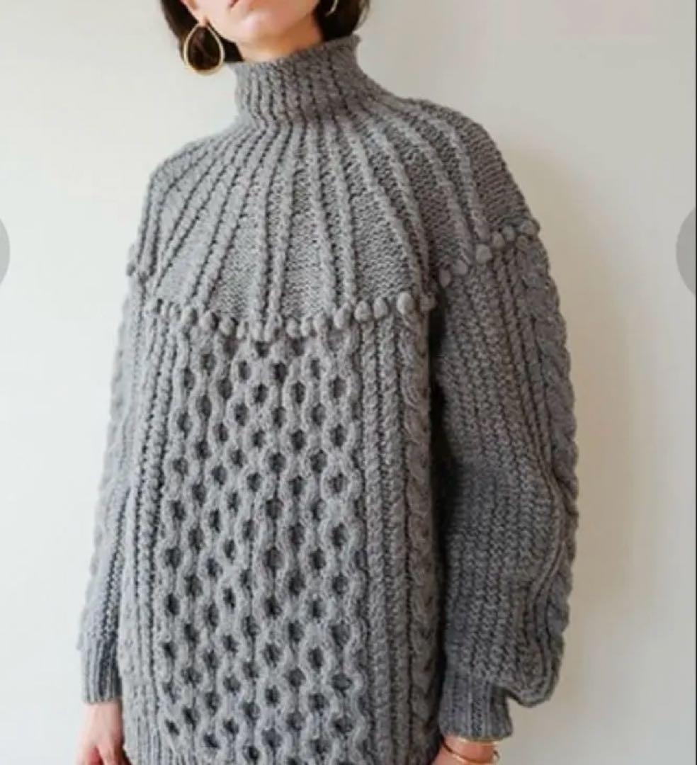 クラネ CLANE アーチケーブル ハンドニット グレー　ウール　美品　M