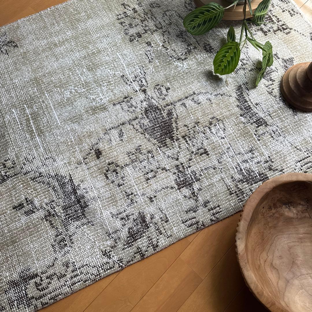 超ロング76.5×310 カーキベージュ　ランナーラグ　トルコヴィンテージラグ