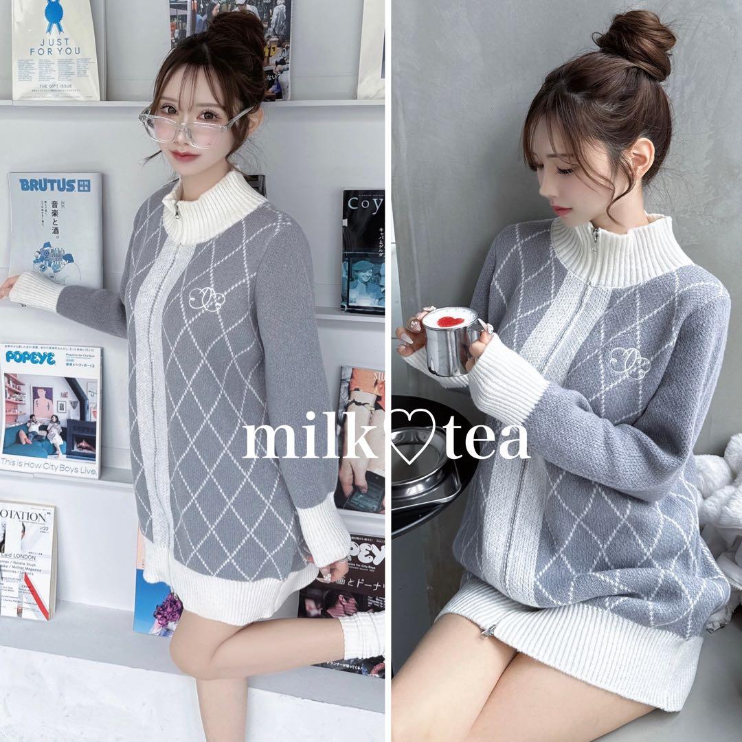 ワンピース diagonal check papillon knit op Lumignon