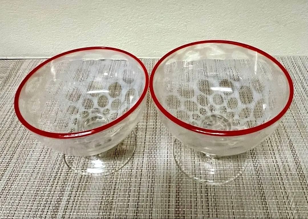 氷コップ 水玉紋様 赤 アンティーク 大正ロマン②