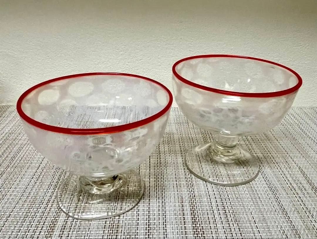 氷コップ 水玉紋様 赤 アンティーク 大正ロマン②