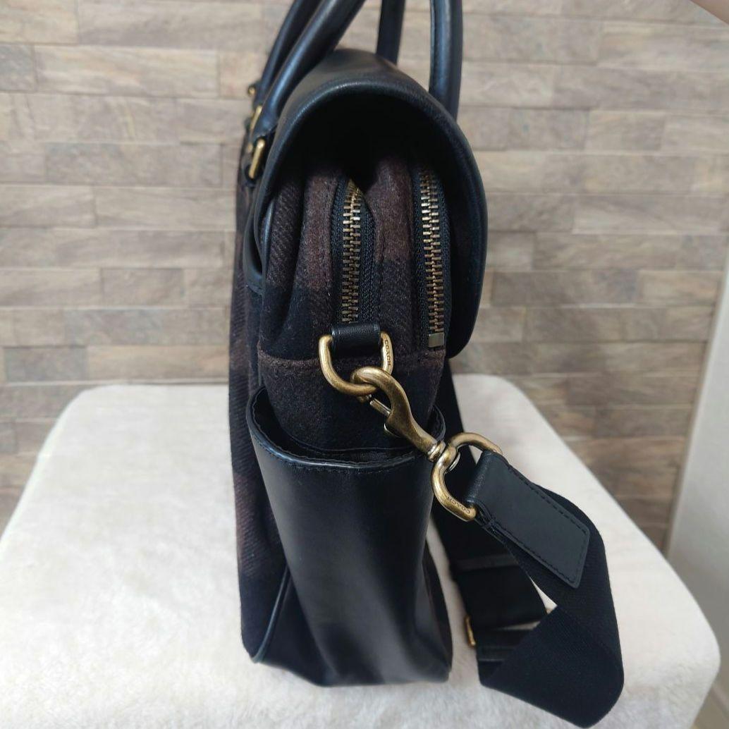 COACH　コーチ　ウール×レザー　2WAY　ショルダーバッグ　ビジネスバッグ
