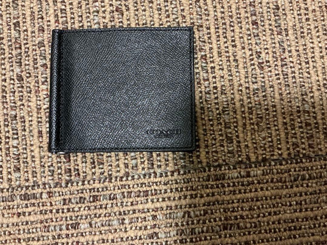 coach ブラックレザー マネークリップ 二つ折り