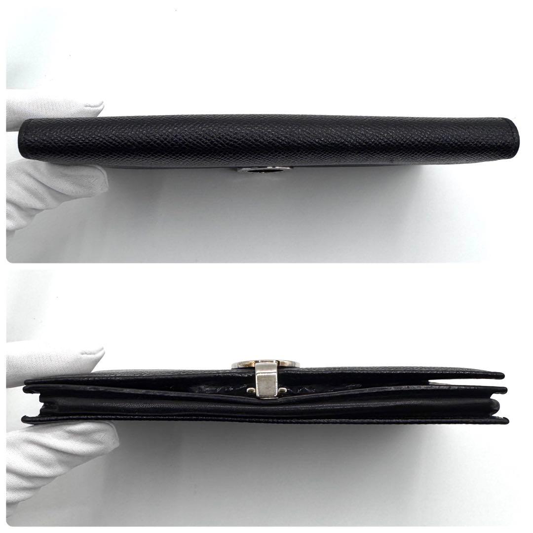 良品✨ブルガリ　長財布　二つ折り　ロゴクリップ　サークル金具　レザー　黒