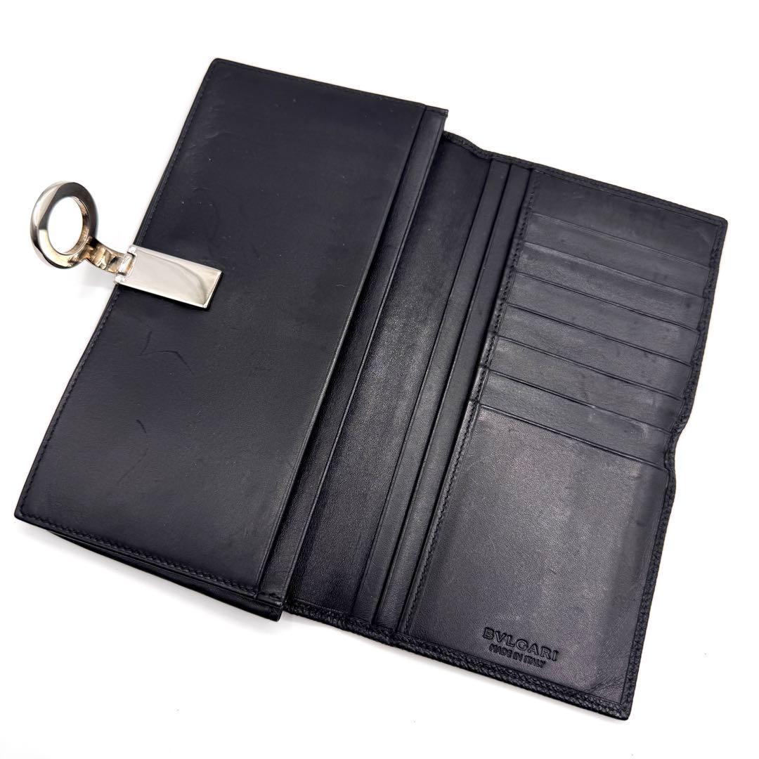 良品✨ブルガリ　長財布　二つ折り　ロゴクリップ　サークル金具　レザー　黒